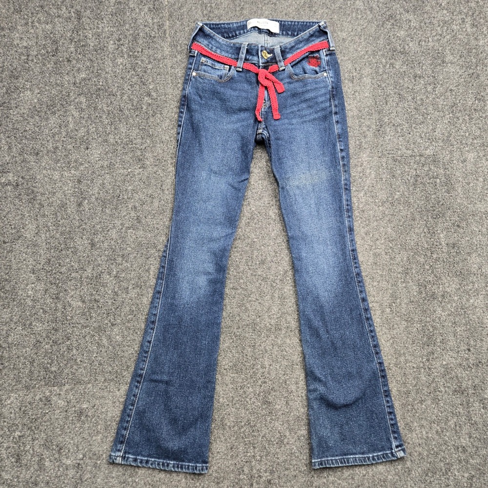 Hollister Low Rise Boot Jeans Womens Size W23 Short Blue Denim Crochet Belt